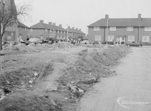 Housing redevelopment, showing demolition of west corner of Rectory Road, Dagenham, taken from south-east, 1971