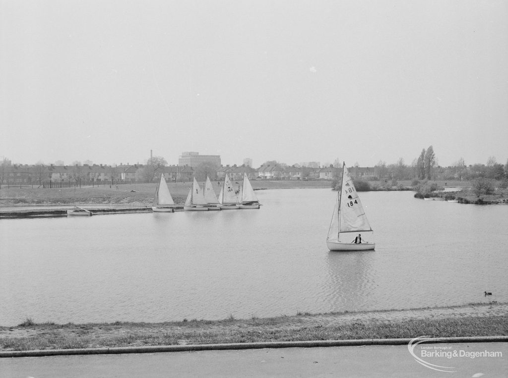 Mayesbrook Park, Dagenham, showing sailing yachts, 1971