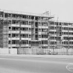 Housing development, showing the construction of a block of flats on the corner of Lodge Avenue and Porters Avenue, Dagenham, 1971