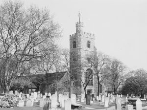 St Margaret’s Parish Church, Barking from the northwest corner of the Churchyard, 1971
