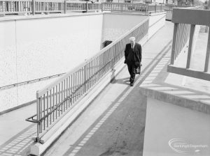 A man entering the west approach of the subway at the Chequers, Dagenham, 1971