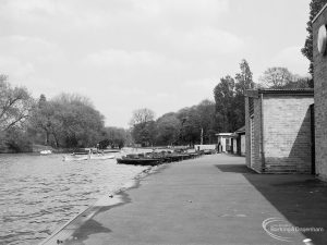 Photographic negative taken from the west of the lake and new Boathouse at Barking Park, Barking, 1971