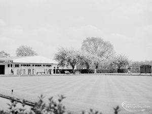 Trees blossoming and the Bowling Green, taken from the north-west at Barking Park, Barking, 1971