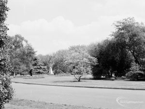 Distant view of the War Memorial and setting in Barking Park, Barking, 1971