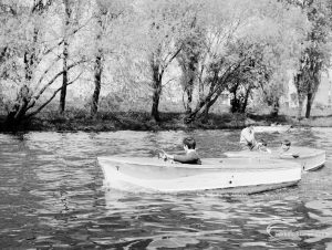 Boys boating on the lake at Barking Park , Barking, 1971