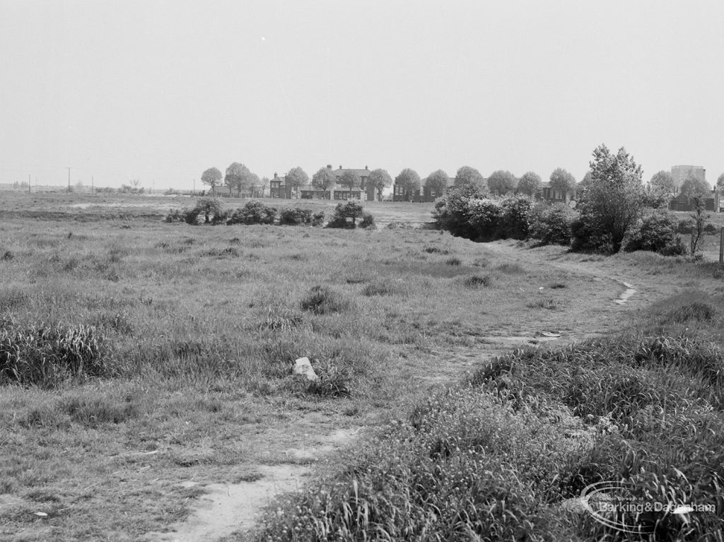 Undeveloped land at The Leys, Dagenham, showing view towards Ford Motor Company Works, 1971
