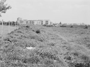 Undeveloped land at The Leys, Dagenham, showing rough grass towards Wellington Drive, 1971