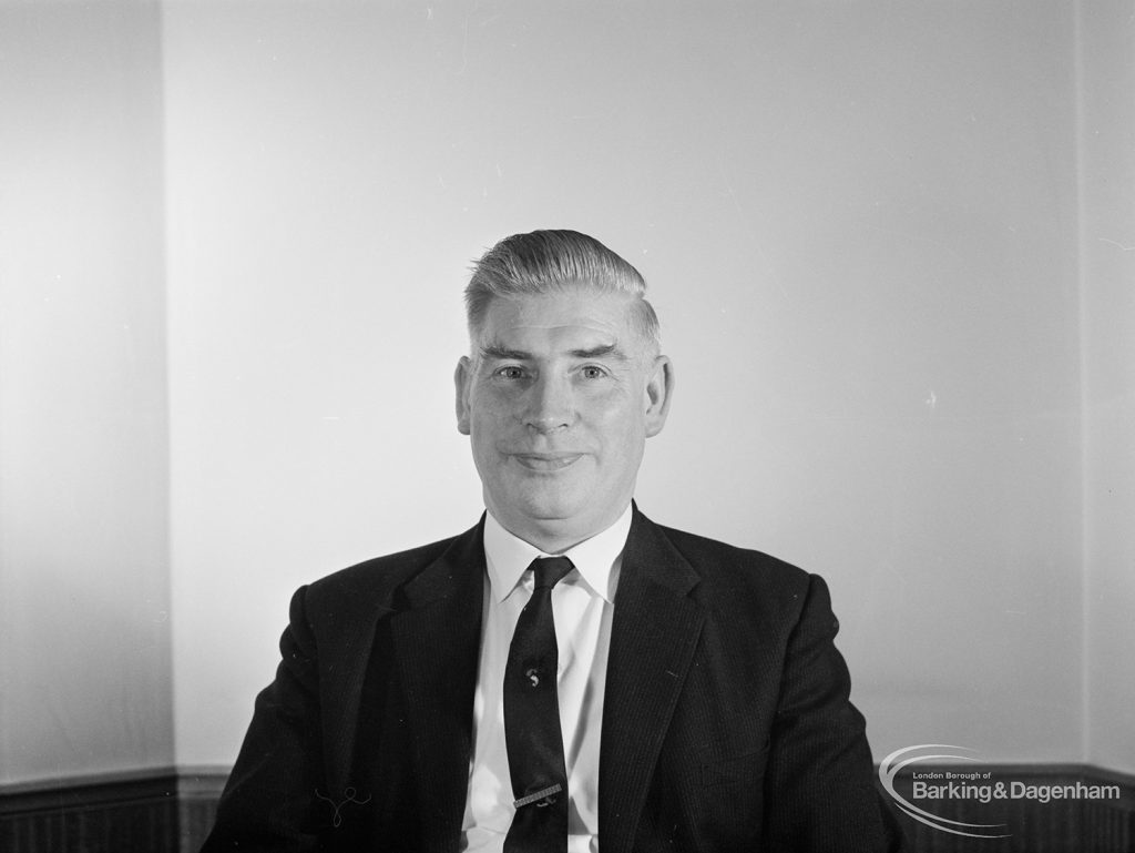 London Borough of Barking Mayor and Corporation members 1971 – 1972 taken at Barking Town Hall, showing Councillor S G Cole, JP, 1971