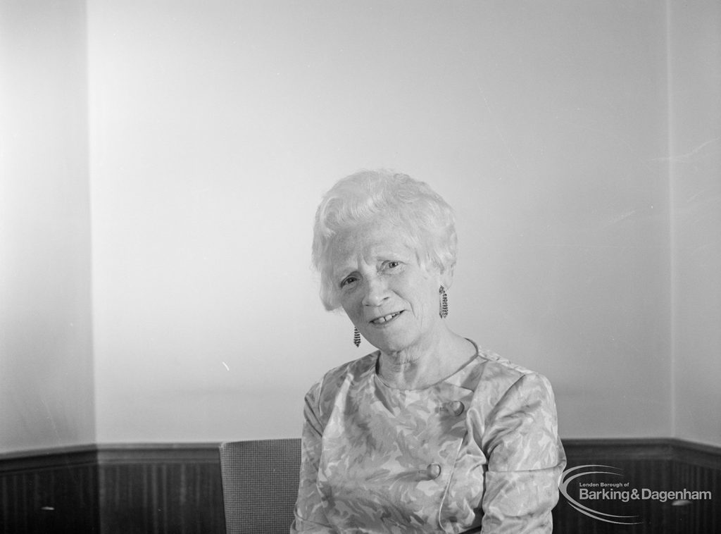 London Borough of Barking Mayor and Corporation members 1971 – 1972 taken at Barking Town Hall, showing Councillor Mrs Julia H Engwell, 1971