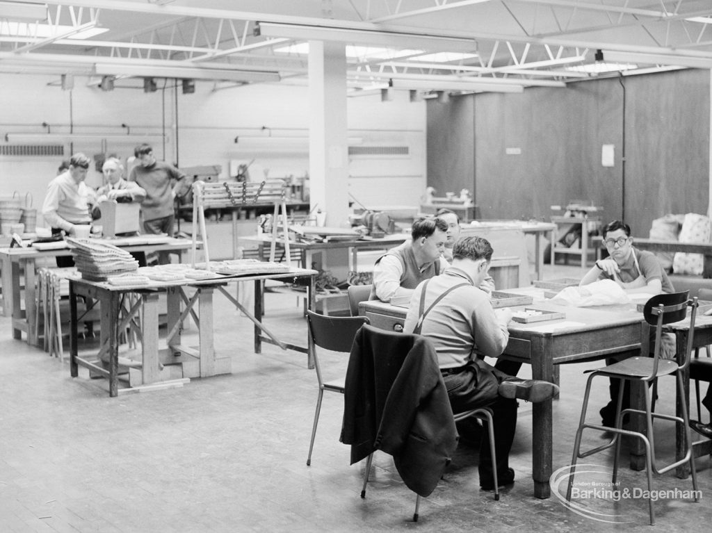 London Borough of Barking Welfare Department, Gascoigne Training Centre for Adults, showing general view of first hall with work in progress, 1971