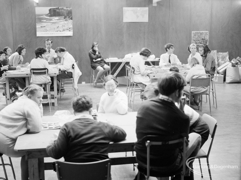 London Borough of Barking Welfare Department, Gascoigne Training Centre for Adults, showing general view of inner hall with work in progress, 1971