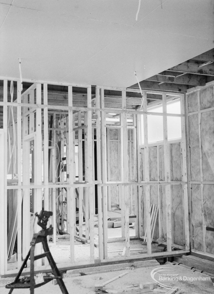 London Borough of Barking Welfare Department, Porters Avenue Occupation Centre, Dagenham, showing wooden framework for new extension, 1971