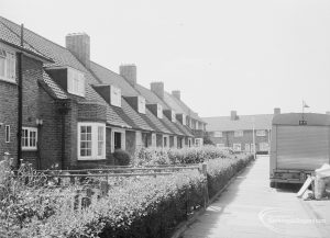 Housing development, showing Moss Road, Dagenham prior to demolition, south side from east, 1971