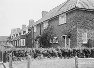 Housing development, showing Moss Road, Dagenham prior to demolition, south side from west, 1971