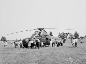 Dagenham Town Show 1971 at Central Park, Dagenham, showing helicopter landed on outfield, 1971