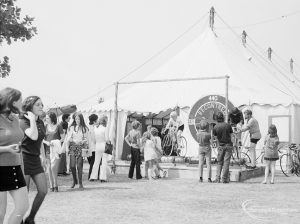 Dagenham Town Show 1971 at Central Park, Dagenham, showing Becontree Wheelers stand and visitors, 1971