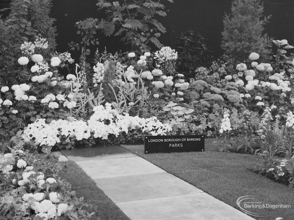 Dagenham Town Show 1971 at Central Park, Dagenham, showing London Borough of Barking Parks garden in Horticulture marquee, 1971