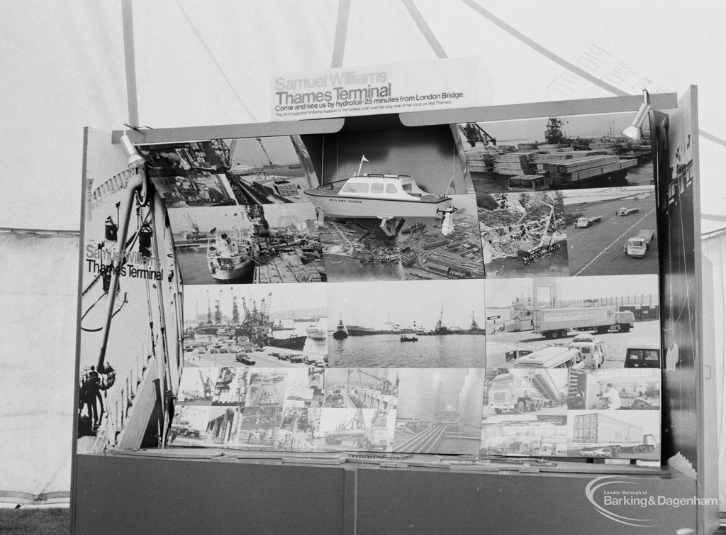 Dagenham Town Show 1971 at Central Park, Dagenham, showing Thames Terminal display of photographs, 1971