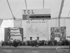 Dagenham Town Show 1971 at Central Park, Dagenham, showing ‘TCL supplies the World’ [Telephone Cables Limited] stand, 1971