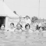 Dagenham Town Show 1971 at Central Park, Dagenham, showing Dagenham Swimming Club display, with six youngsters together in pool, 1971