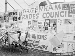 Dagenham Town Show 1971 at Central Park, Dagenham, showing Dagenham Trades Council stand, 1971