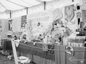 Dagenham Town Show 1971 at Central Park, Dagenham, showing handicraft display on John Perry School PTA Mothers’ Group stand, 1971