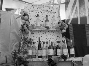 Dagenham Town Show 1971 at Central Park, Dagenham, showing bottles of wine on South Essex Society of Amateur Winemakers stand, 1971