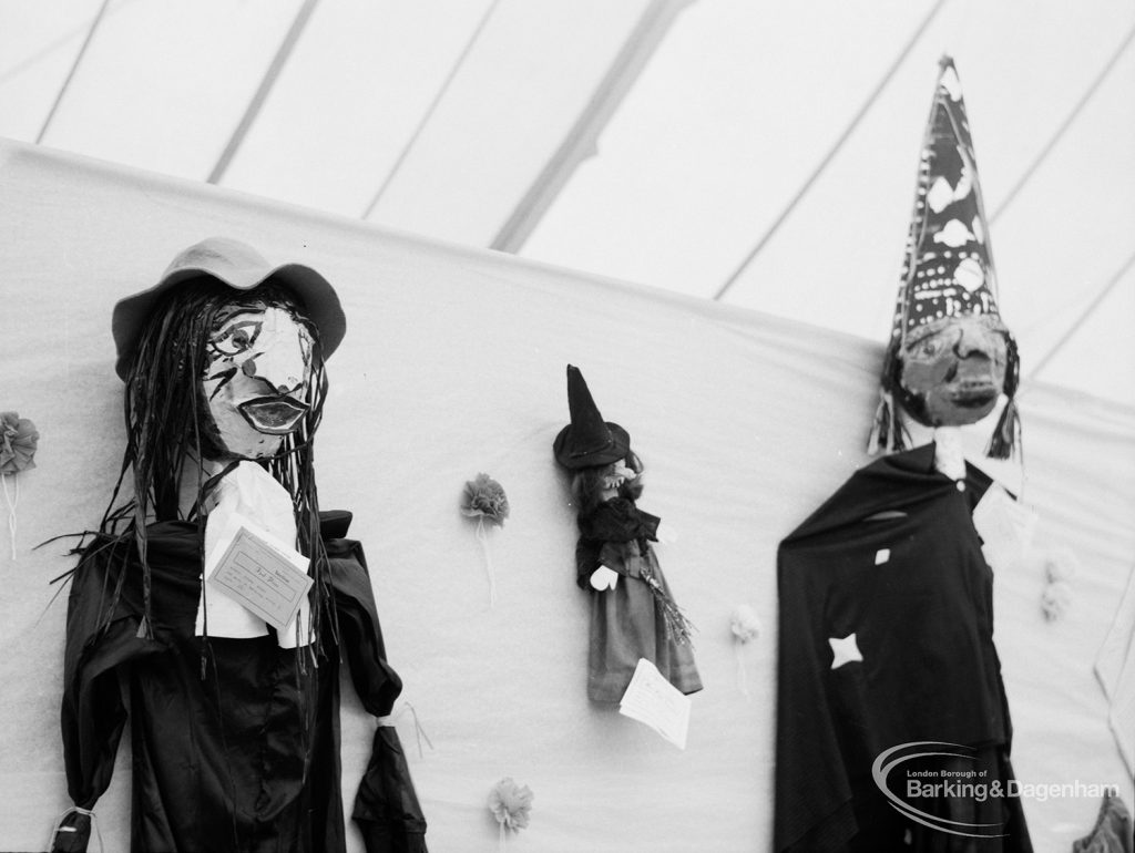 Dagenham Town Show 1971 at Central Park, Dagenham, showing three puppets on display at Handicrafts stand, 1971