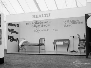 Dagenham Town Show 1971 at Central Park, Dagenham, showing the Health stand promoting the local Anti-Smoking Clinic, 1971
