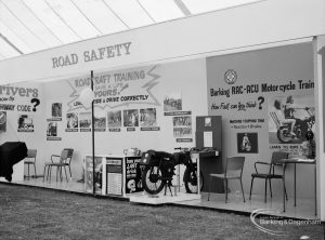 Dagenham Town Show 1971 at Central Park, Dagenham, showing Roadcraft Training display promoting correct driving on Road Safety stand, 1971