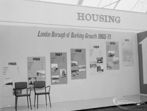 Dagenham Town Show 1971 at Central Park, Dagenham, showing the Housing stand, charting the growth of London Borough of Barking  between 1965 and 1971, 1971