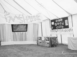 Dagenham Town Show 1971 at Central Park, Dagenham, showing the Fanshawe Film Society stand, with banners by Egbert E Smart, 1971
