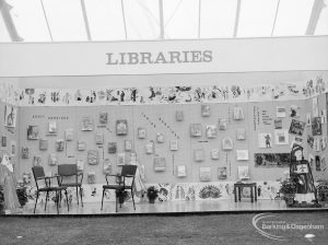 Dagenham Town Show 1971 at Central Park, Dagenham, showing London Borough of Barking Libraries stand, with book jackets on display, 1971