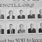 Dagenham Town Show 1971 at Central Park, Dagenham, showing display wall with photographs of ten London Borough of Barking councillors, 1971