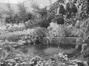 Dagenham Town Show 1971 at Central Park, Dagenham, showing municipal garden with fountain in Civic Exhibits marquee, 1971