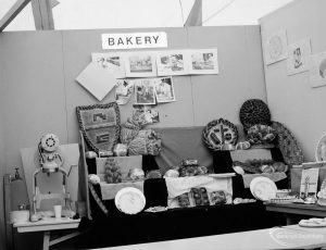 Dagenham Town Show 1971 at Central Park, Dagenham, showing Bakery display with examples of loaves, on Barking Evening College stand in Civic Exhibits marquee, 1971