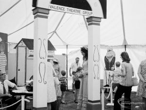 Dagenham Town Show 1971 at Central Park, Dagenham, showing the Valence Theatre Group stand with impressive archway,1971