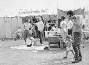 Dagenham Town Show 1971 at Central Park, Dagenham, showing Barking Sports Council marquee and visitors, 1971