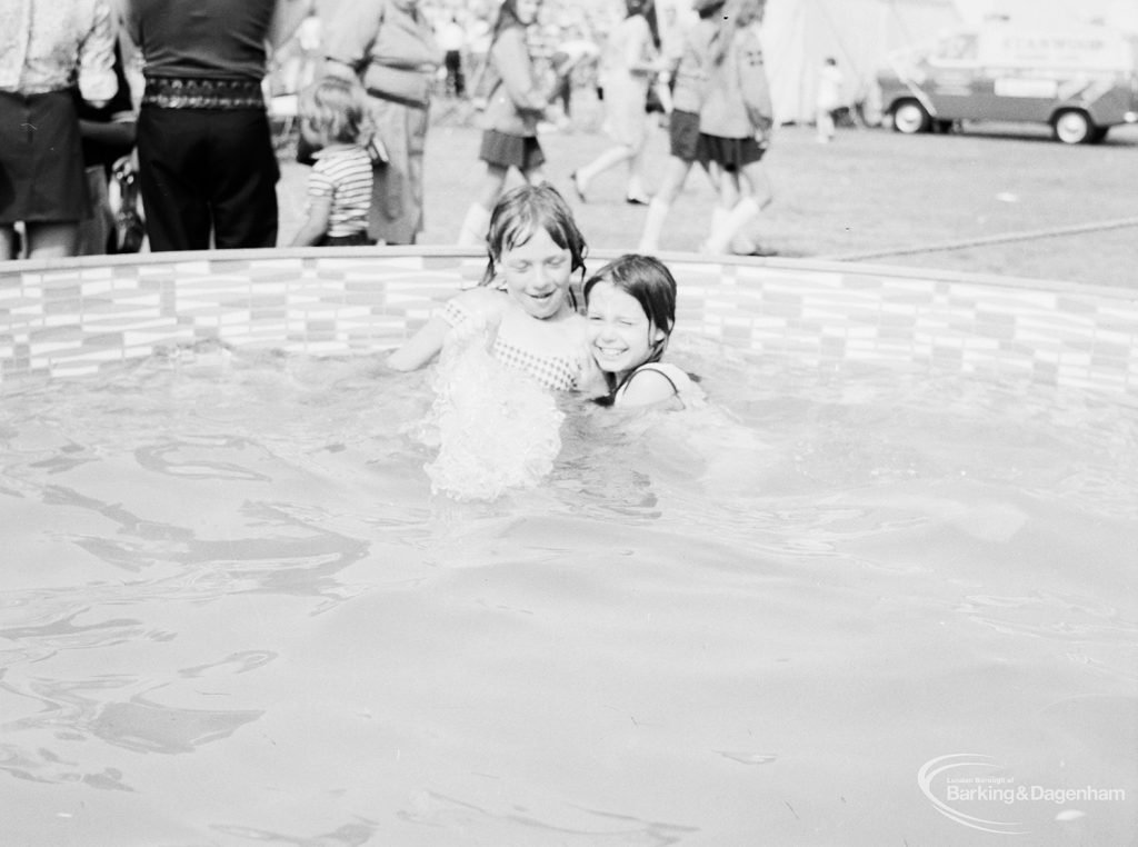 Dagenham Town Show 1971 at Central Park, Dagenham, showing two young girls swimming,1971