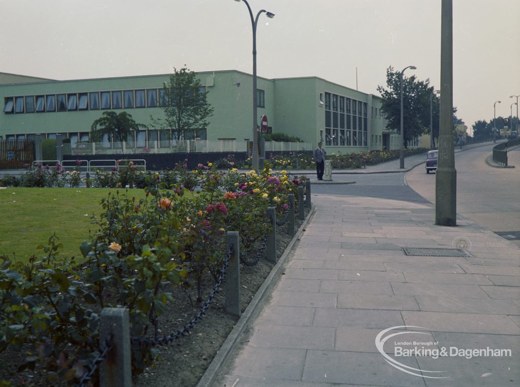 Britain in Bloom competition, showing May and Baker Limited factory, Rainham Road South, Dagenham, looking south, 1971