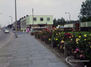 Britain in Bloom competition, showing May and Baker Limited factory, Rainham Road South, Dagenham, including entrance and looking north, 1971