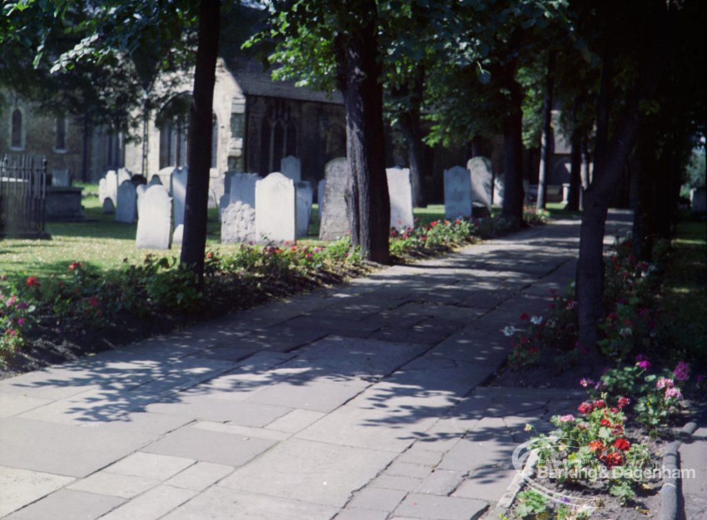 Britain in Bloom competition, showing path leading through Curfew Tower to St Margaret’s Parish Church, Barking, 1971