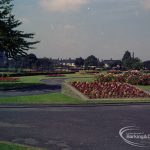 Britain in Bloom competition, showing Greatfields Park, Movers Lane, Barking, sloped begonia flowerbed looking west-south-west, 1971