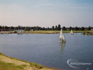 Britain in Bloom competition, showing yacht on lake at Mayesbrook Park, Dagenham, 1971