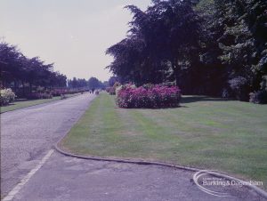 Britain in Bloom competition, showing drive looking south-east at Longbridge Road entrance of Mayesbrook Park, Dagenham, 1971