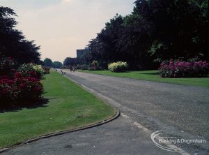 Britain in Bloom competition, showing drive looking south at Longbridge Road entrance of Mayesbrook Park, Dagenham, 1971