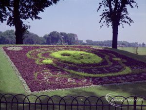 Britain in Bloom competition, showing Barking Park, with sloped flowerbed commemorating Royal British Legion, 1971