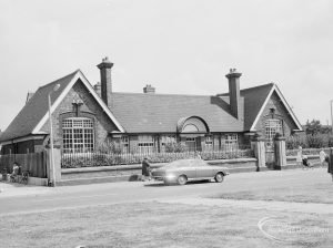 Village Infants School, Church Elm Lane, Dagenham [closed 23 July 1971], showing front exterior from south-west, 1971