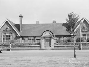 Village Infants School, Church Elm Lane, Dagenham [closed 23 July 1971], showing front exterior from south, 1971