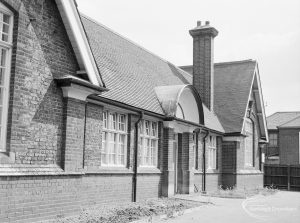 Village Infants School, Church Elm Lane, Dagenham [closed 23 July 1971], showing front elevation from west-south-west including flowerbeds, 1971